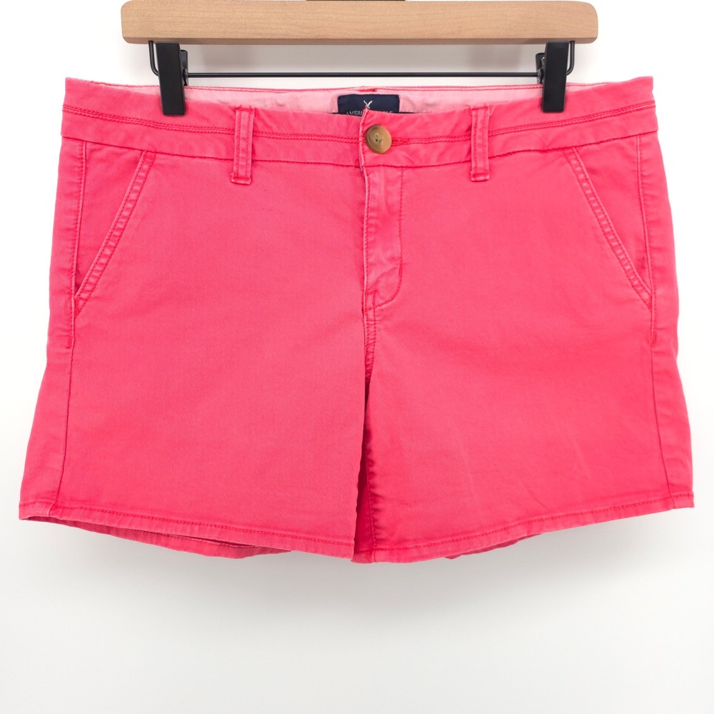American Eagle Midi Women Shorts 10 Pink Coral Stretch Chino Casual Summer